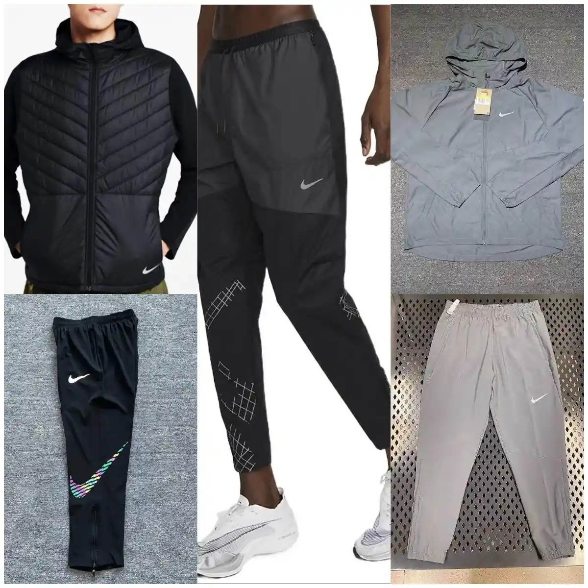 Nike Trail Running Print Sweatpants Long Sleeves [Black & Grey Hooded Jackets + Matching Pants]